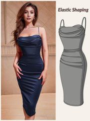 Elegant Bodycon Sleek Draped Neckline Midi Straps Dress