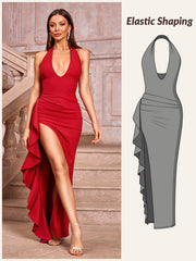 Plunge Neckline Pleat Shapewear Dress