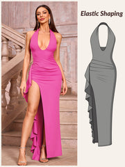 Plunge Neckline Pleat Shapewear Dress