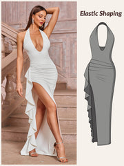 Plunge Neckline Pleat Shapewear Dress