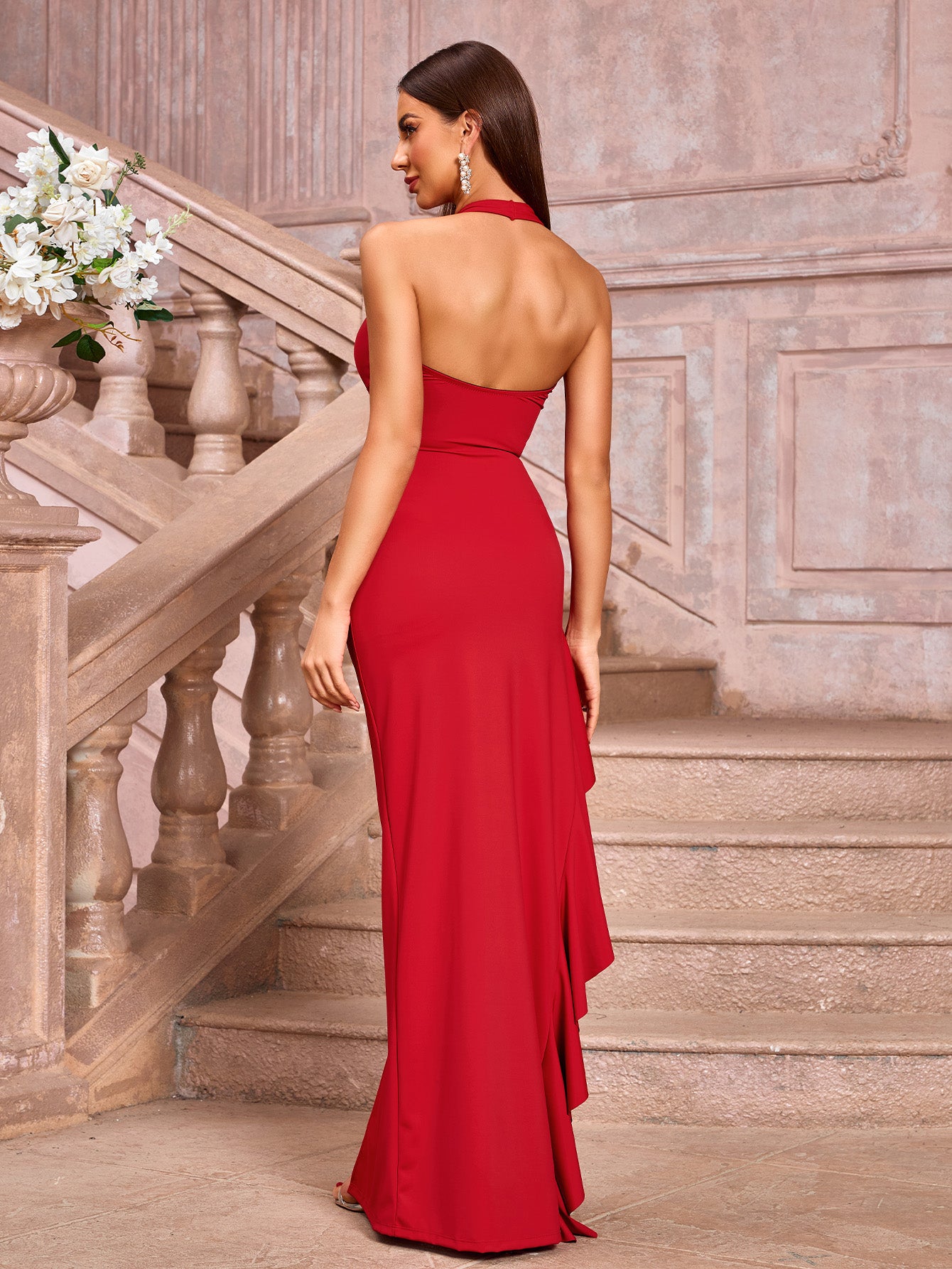 Plunge Neckline Pleat Shapewear Dress