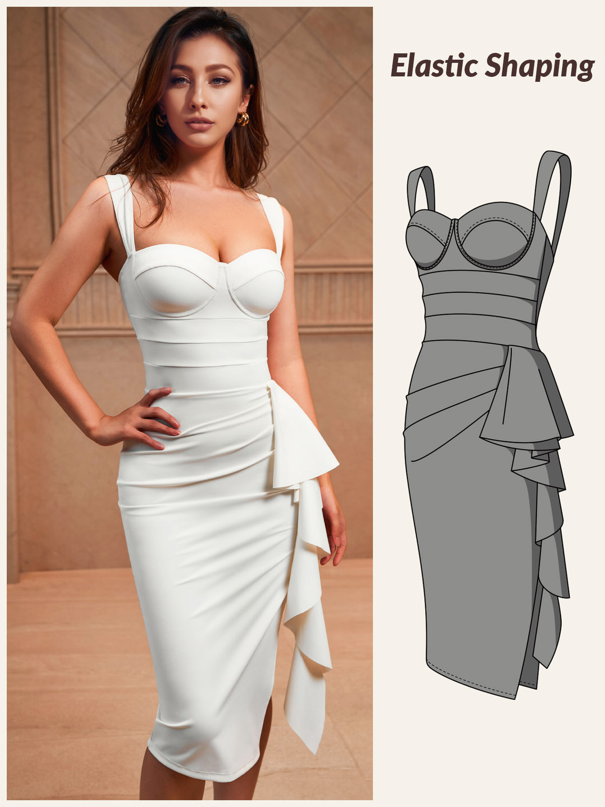 Elegant Bustier Bodycon Midi Cascading Ruffle  Dress